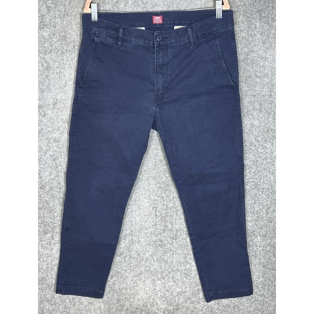 Levis XX Chino Pants Standard Taper Mens Size 34x29 Navy Blue Stretch 5 Pocket